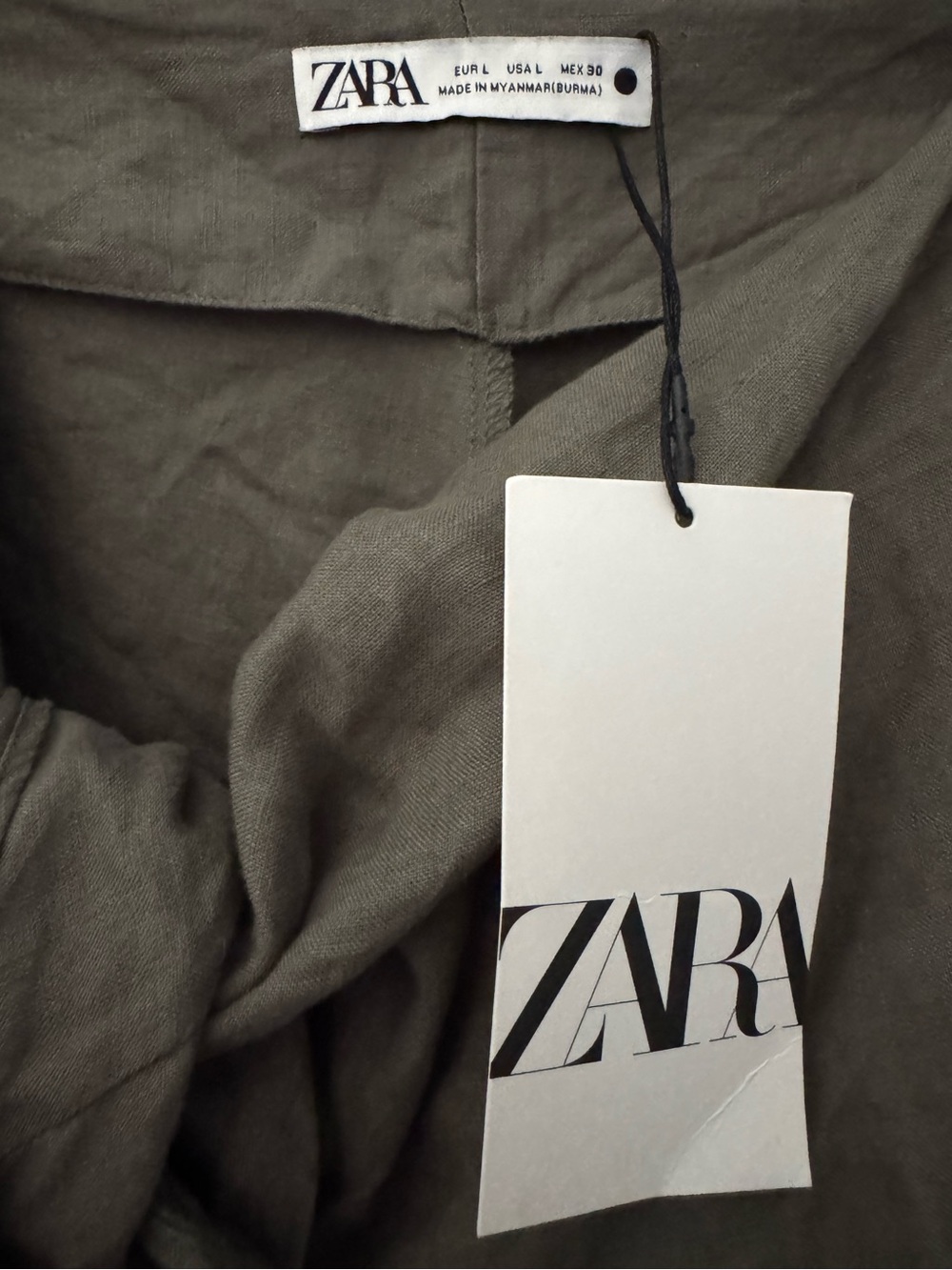 ZARA Pareo Linen Wide Leg Pants Large Green Drape Slouchy Minimalist Resort NWT - Picture 11 of 11